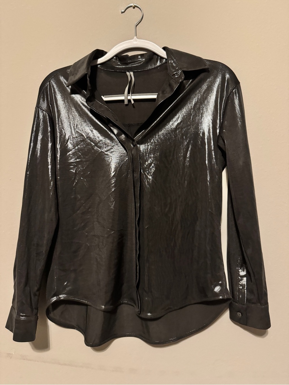 Anthropologie Shiny Black Button-Up Leather-Look Jacket